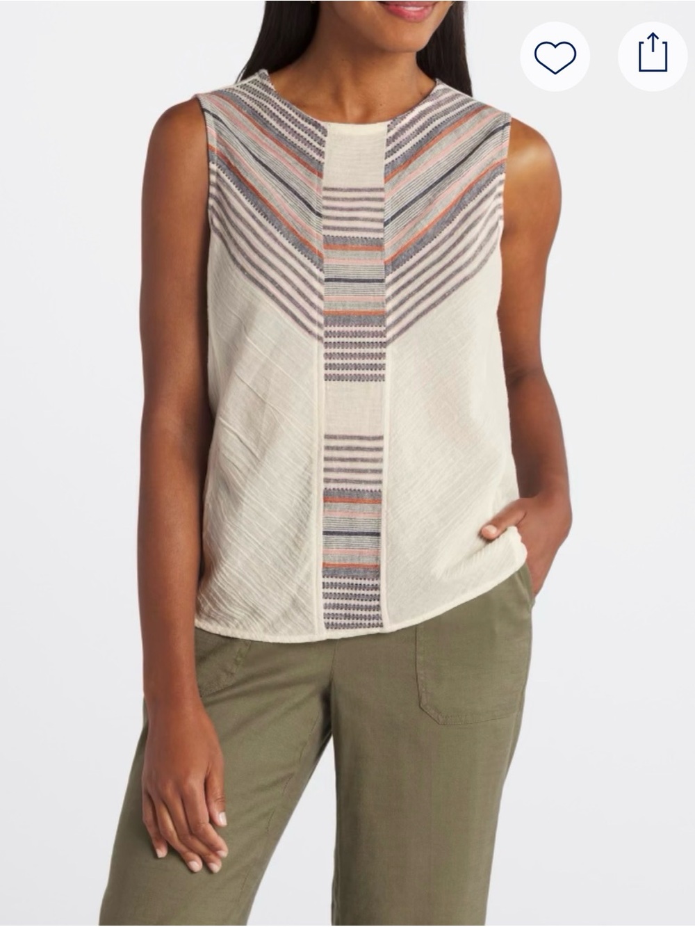 Liverpool Sleeveless Ivory Embroidered Front-Panel Top